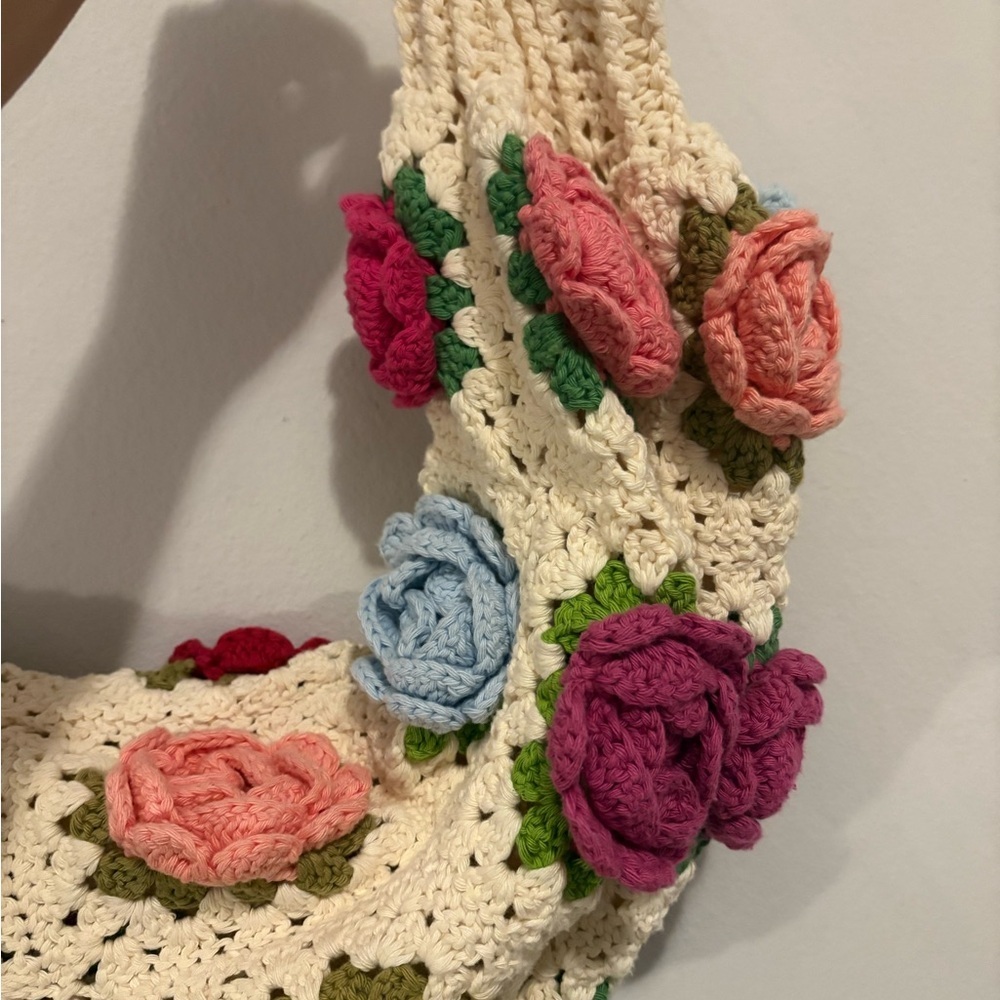 Floral Crochet Cardigan with Multicolor Roses Granny Square Floral Heavy Knit - Picture 3 of 4